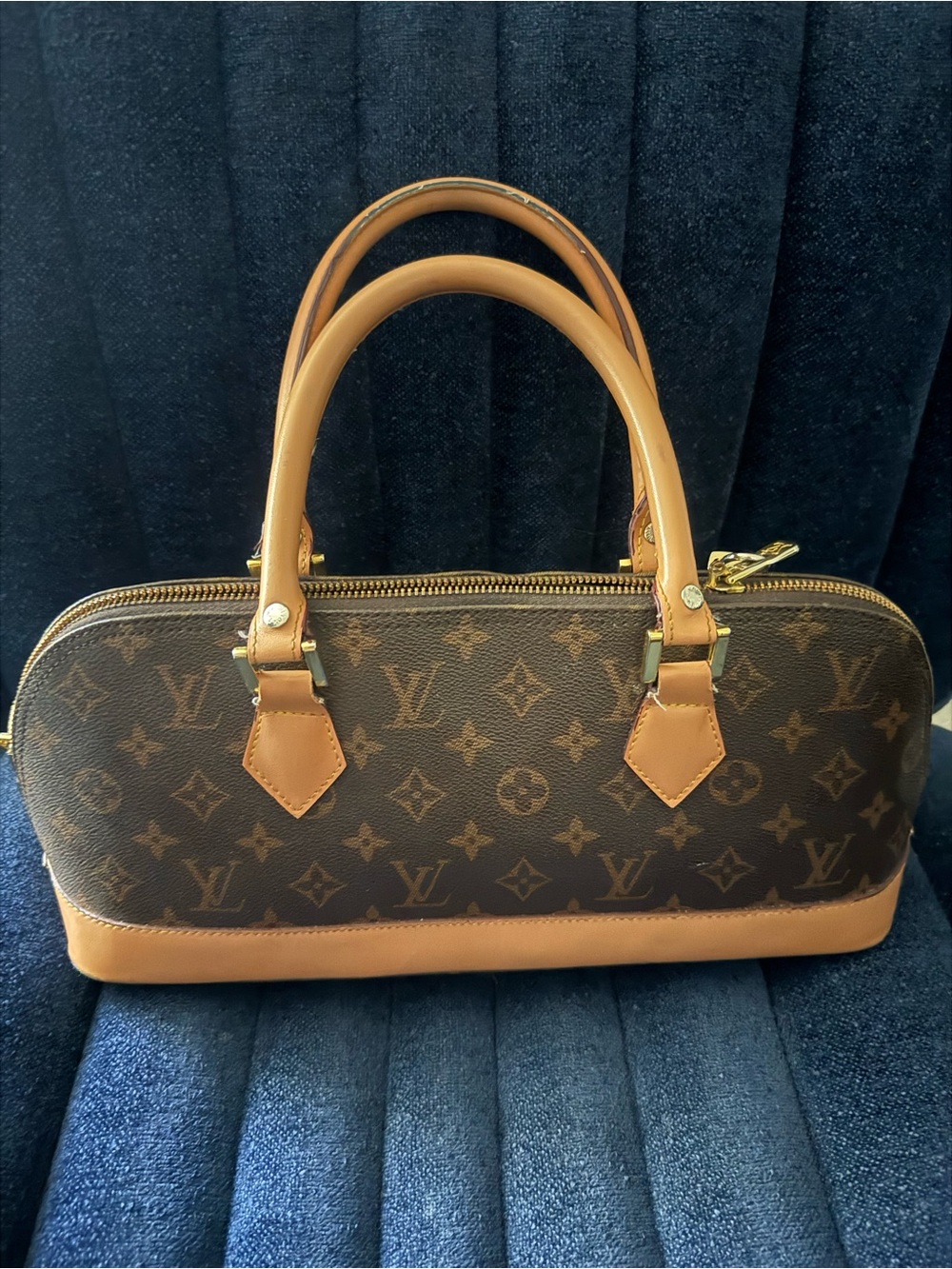 Genuine leather monogrammed hand bag and Tan Leather Trim - Picture 2 of 5